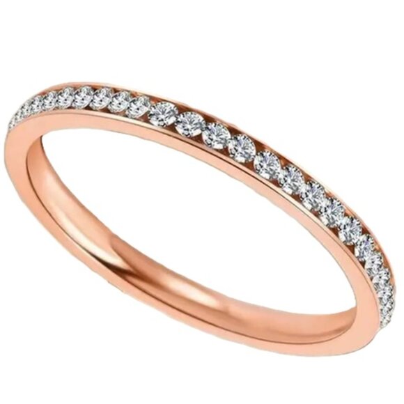 18K Gold Electro Plated Titanium and Lab Created Cubic Zirconia Eternity Band - Picture 2 of 5